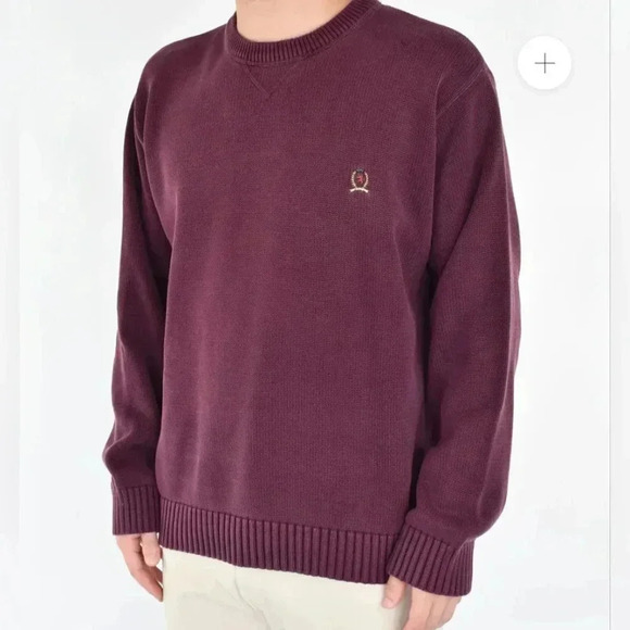 VTG Tommy Hilfiger Burgundy knit Sweater embroidered logo, men's size XL - Picture 2 of 12